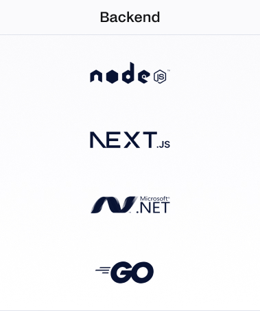 Backend: node.js, next.js, dotnet, go