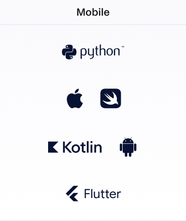 mobile: python, ios, kotlin, android, flutter